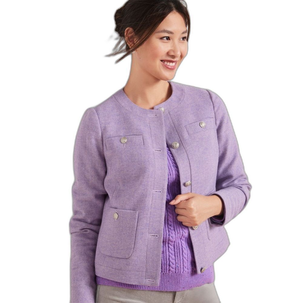 Talbots Shetland Jacket Women's Size 18W Lilac Bicolor Herringbone Wool Blend